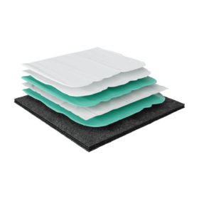 Roofing material layers in GAF Premium Acrylic Hydrostop coating systems over non-metal substrates