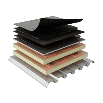 Commercial roofing material layers in SBS Modified Bitumen Systems